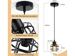 NETTLIFE Lámpara colgante vintage de 1 lámpara - Lámpara de araña de metal E14 retro - Altura ajustable para salón y comedor (bombilla no incluida) Negro Best
