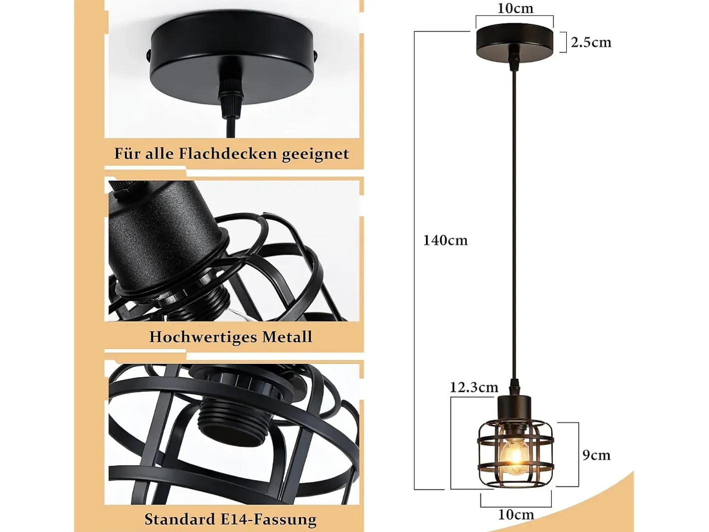 NETTLIFE Lámpara colgante vintage de 1 lámpara - Lámpara de araña de metal E14 retro - Altura ajustable para salón y comedor (bombilla no incluida) Negro Best