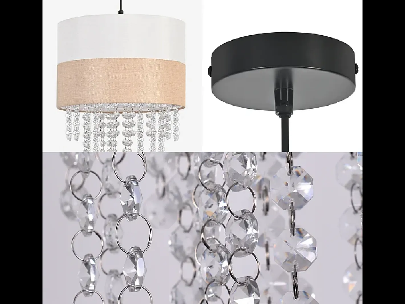 NETTLIFE Lámpara colgante vintage para mesa de comedor - Lámpara de araña con 1 lámpara de tela de cristal, E27, iluminación retro ajustable (bombilla no incluida) Negro Online