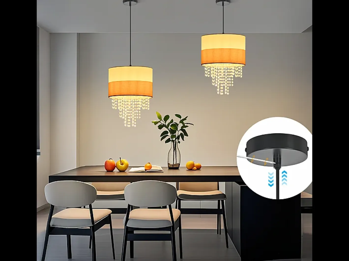 NETTLIFE Lámpara colgante vintage para mesa de comedor - Lámpara de araña con 1 lámpara de tela de cristal, E27, iluminación retro ajustable (bombilla no incluida) Negro Online