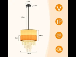 NETTLIFE Lámpara colgante vintage para mesa de comedor - Lámpara de araña con 1 lámpara de tela de cristal, E27, iluminación retro ajustable (bombilla no incluida) Negro Online