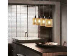 Outlet NETTLIFE Lámpara colgante vintage para salón dorada, 3 bombillas E14, cristal industrial, ALTURA REGULABLE Negro
