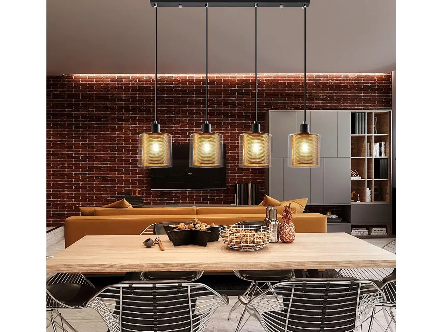 Outlet NETTLIFE Lámpara colgante vintage para salón dorada, 3 bombillas E14, cristal industrial, ALTURA REGULABLE Negro
