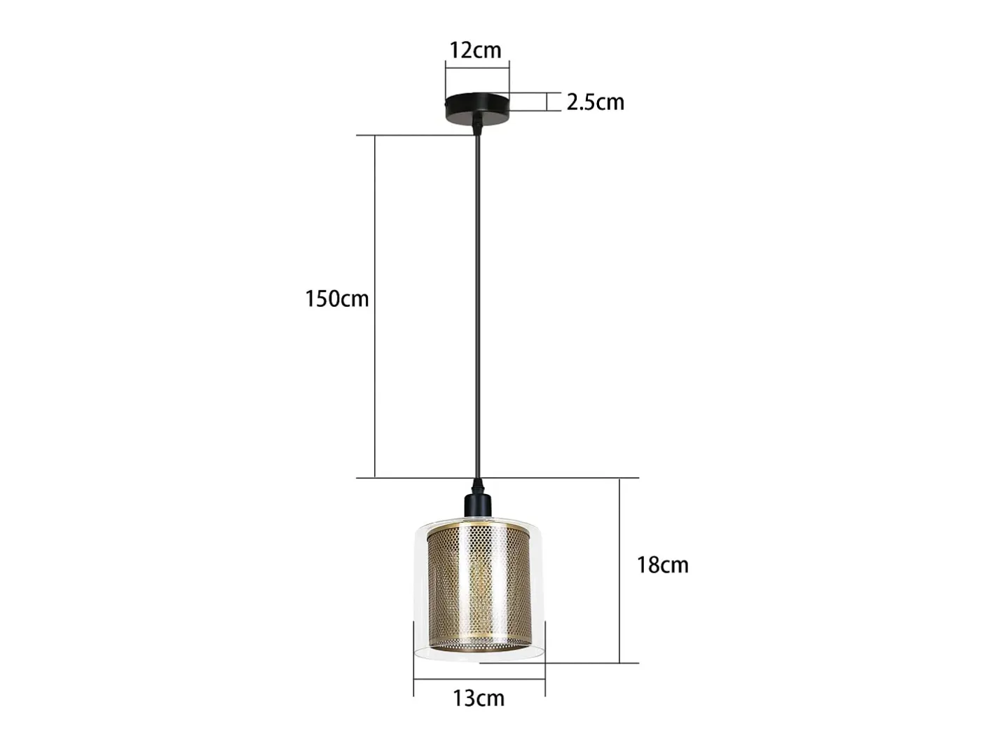 Outlet NETTLIFE Lámpara colgante vintage para salón dorada, 3 bombillas E14, cristal industrial, ALTURA REGULABLE Negro