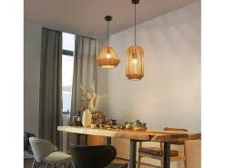 NETTLIFE Lámpara colgante vintage para mesa de comedor , diseño de farol de cuerda de cáñamo de 1 bombilla, E27, para comedor Negro Discount
