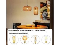 NETTLIFE Lámpara colgante vintage para mesa de comedor , diseño de farol de cuerda de cáñamo de 1 bombilla, E27, para comedor Negro Discount