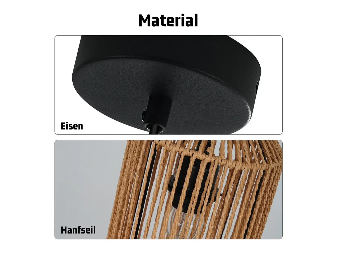 NETTLIFE Lámpara colgante vintage para mesa de comedor , diseño de farol de cuerda de cáñamo de 1 bombilla, E27, para comedor Negro Discount