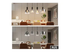 Best NETTLIFE Lámpara colgante vintage para mesa de comedor, de cristal gris ahumado, E27, altura ajustable para sala de estar Negro