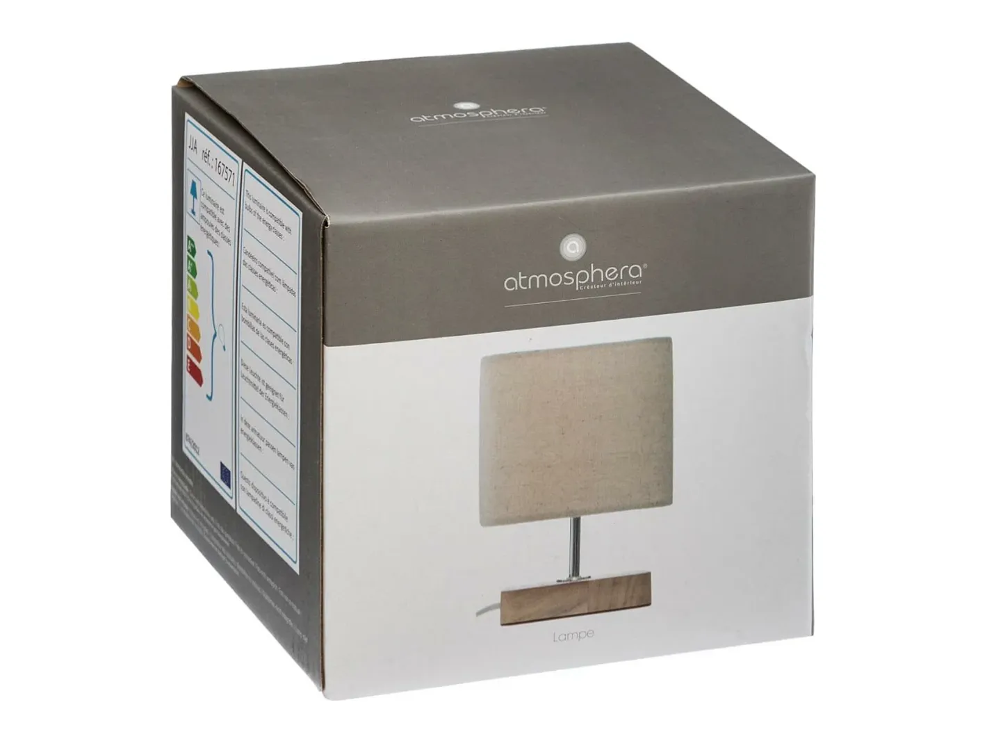Atmosphera Lámpara De Mesa-Lámpara con base de madera de estilo escandinavo 14.5 x 14.5 x 21 cm Beige