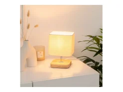 Atmosphera Lámpara De Mesa-Lámpara con base de madera de estilo escandinavo 14.5 x 14.5 x 21 cm Beige