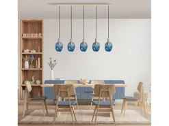 TOSEL Lámpara de Araña ,madera y cristal , ,P100xD20x D60cm Azul Discount