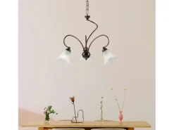 Lámpara de araña Alice en hierro lacado marrón con decoración. Difusores de oro antiguo y cristal d. 14 alabastro blanco 3 luces 106 Ø50 Dorado Online