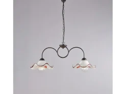 Lámpara Suspendida-Lámpara de araña Anemone en hierro lacado en negro y dec. Óxido con difusores cerámicos d. 30 blanco y marrón 2 luces L. 81 X 30 Marru00f3n chocolate
