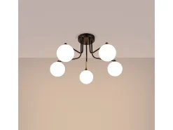 Sollux Lighting Lámpara Suspendida-Lámpara de araña Bealy minimalista de acero/vidrio - 5 fuentes luminosas 4000K - L.58 x A.29 cm - /blanco Negro