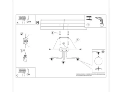 Sollux Lighting Lámpara de araña Bealy minimalista de acero/vidrio - 3 fuentes luminosas 3000K - L.62 x A.29 cm - /blanco Negro Hot