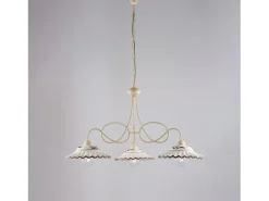 Online Lámpara de araña Bistrot en hierro lacado y decoraciones. Efecto decapé con difusores cerámicos d. 30 blanco y marrón 3 luces 115 Ø80 Marfil