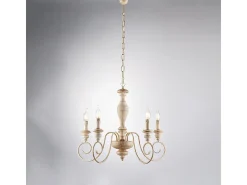 Lámpara de araña Cascina de madera y hierro y gris tórtola 5 luces 115 Ø60 BL265-5-BT Blanco Outlet