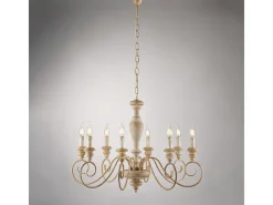 Hot Lámpara de araña Cascina de madera y hierro y gris tórtola 8 luces 121 Ø82 BL265-8-BT Blanco