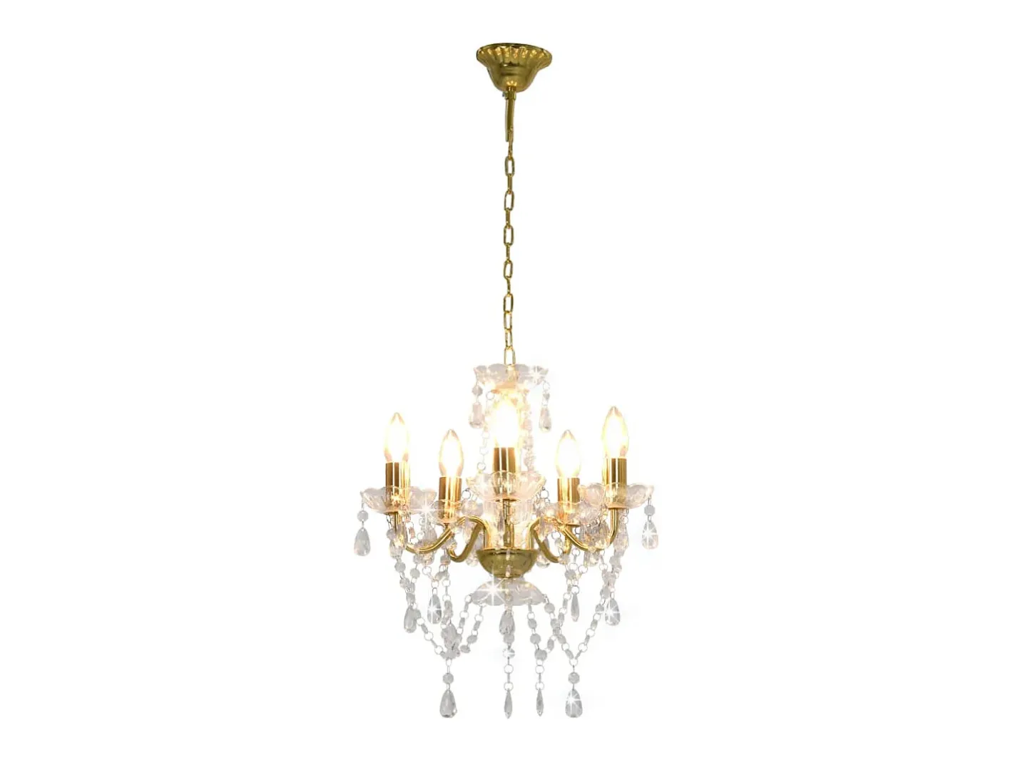 Lámpara Suspendida-Lámpara de araña con cuentas de cristal redonda 5 x E14 ES917885 Dorado