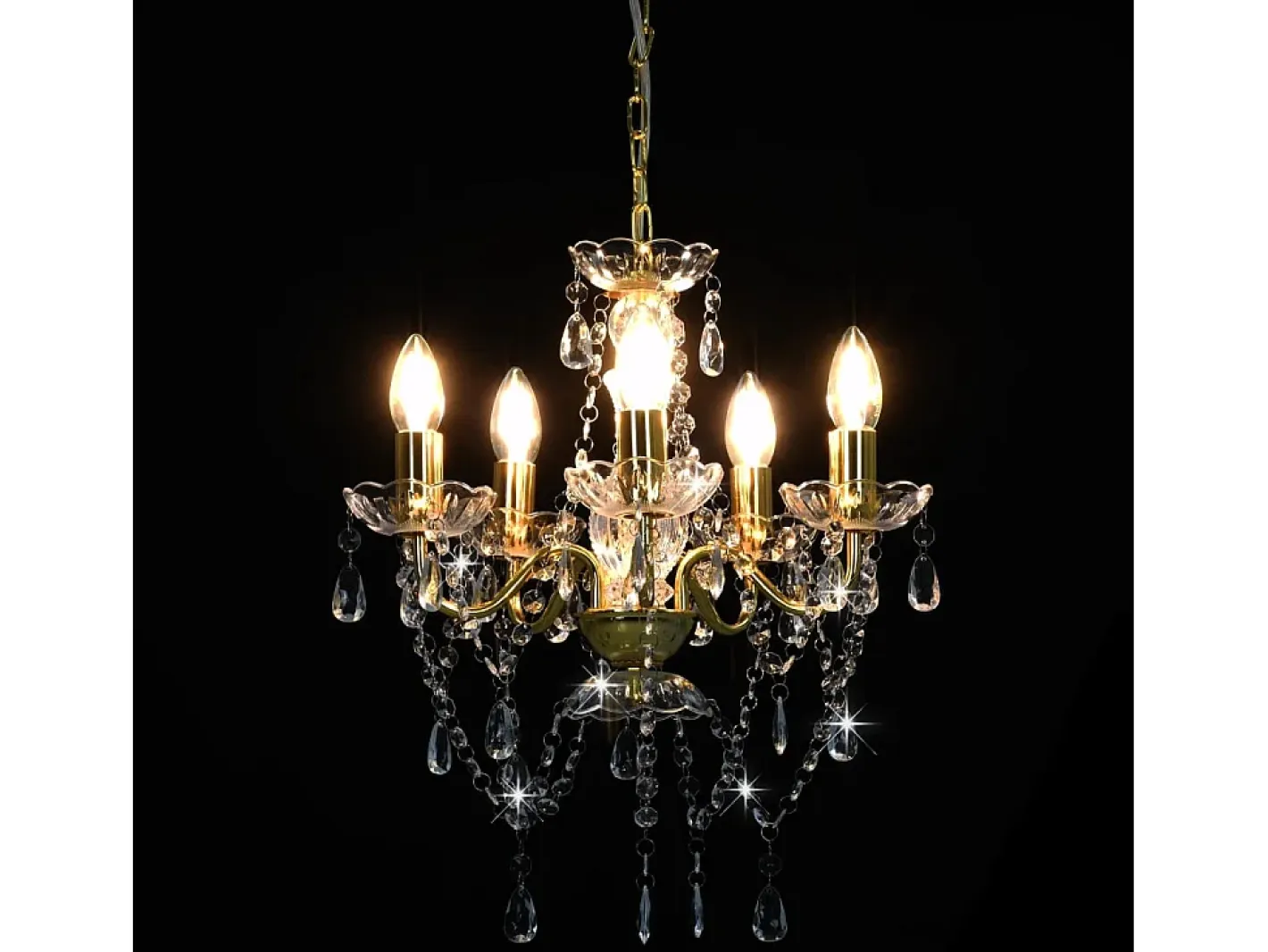 Lámpara Suspendida-Lámpara de araña con cuentas de cristal redonda 5 x E14 ES917885 Dorado
