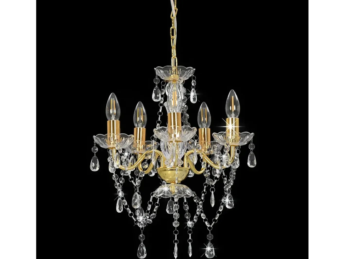 Lámpara Suspendida-Lámpara de araña con cuentas de cristal redonda 5 x E14 ES917885 Dorado