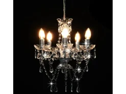 Clearance Lámpara de araña con cuentas de cristal redonda 5xE14 ES132055 Plateado