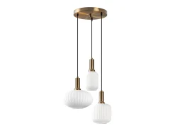 OZAIA Lámpara Suspendida-Lámpara de araña de metal - Dorada y blanca - 3 pantallas Alt.130 x L. 55 cm - OSKA Dorado