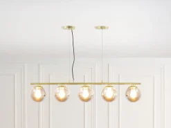 OZAIA Lámpara de araña de metal y cristal ahumado brillante 5 globos, L. 100 x Alt. 120 cm, Dorado, SOFIA Gris / Dorado New