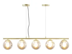 OZAIA Lámpara de araña de metal y cristal ahumado brillante 5 globos, L. 100 x Alt. 120 cm, Dorado, SOFIA Gris / Dorado New