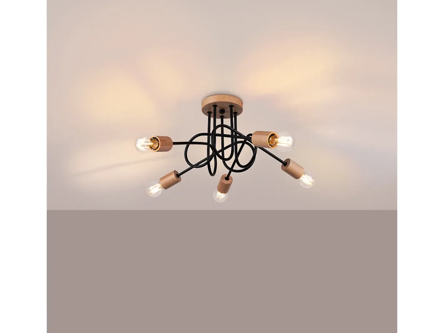Sollux Lighting Lámpara De Araña Ember Minimalista De Acero/Madera - 5 Fuentes Luminosas - L.15 X A.26 Cm - /Madera Natural Negro Hot