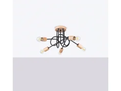 Sollux Lighting Lámpara De Araña Ember Minimalista De Acero/Madera - 5 Fuentes Luminosas - L.15 X A.26 Cm - /Madera Natural Negro Hot