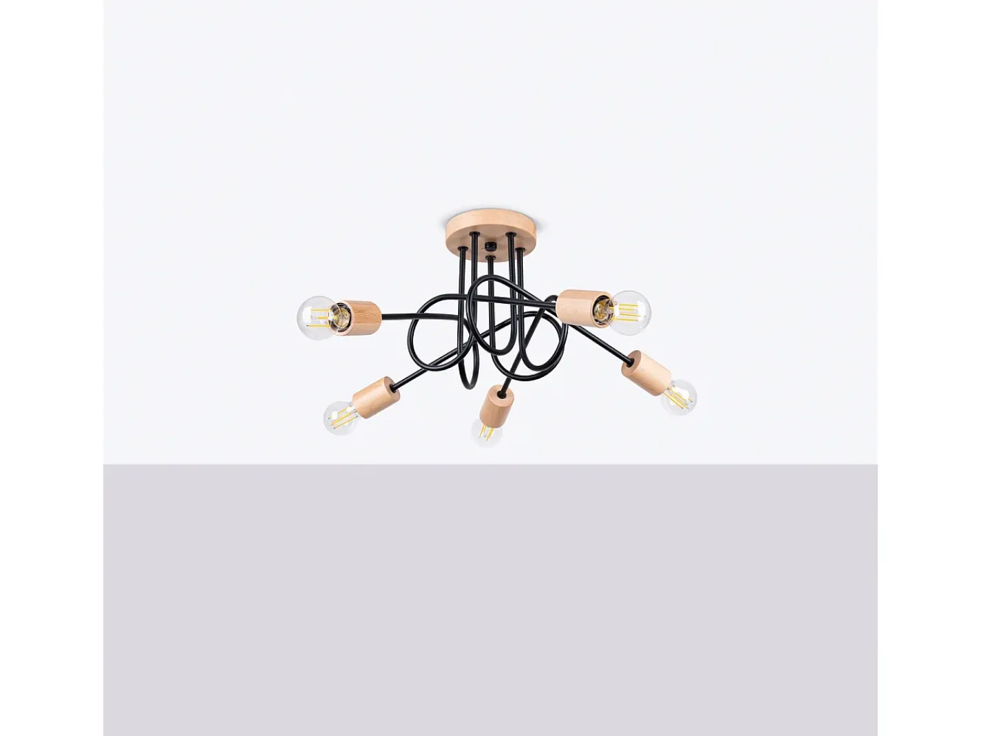 Sollux Lighting Lámpara De Araña Ember Minimalista De Acero/Madera - 5 Fuentes Luminosas - L.15 X A.26 Cm - /Madera Natural Negro Hot