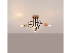 Sollux Lighting Lámpara De Araña Ember Minimalista De Acero/Madera - 3 Fuentes Luminosas - L.14 X A.26 Cm - /Madera Natural Negro New