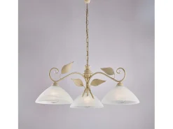 Lámpara de araña en hierro lacado en con dec. Difusores de oro antiguo y cristal d. 30 alabastro blanco 3 luces X 96 Ø79 Marfil Online