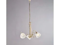 Lámpara de araña forjada en hierro lacado con dec. Difusores de oro antiguo y cristal d. 13 alabastro blanco 3 luces 103 Ø51 Marfil Online