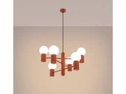 Sollux Lighting Lámpara Suspendida-Lámpara De Araña Halo Moderno De Aluminio - 6 Fuentes Luminosas - L.64 X A.230 Cm - Ocre Rojo