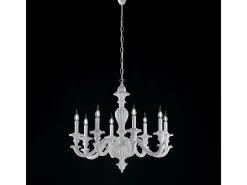 New Lámpara de araña Leonardo Shabby de madera blanca, 8 luces, 130 cm, Ø80 cm, BL180-8-BCO Blanco