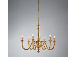 Discount Lámpara de araña Lucca de madera dorada antigua, 6 luces, 129 cm, Ø86 cm, BL271-6-OR Dorado