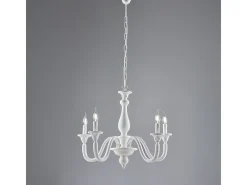 Lámpara Suspendida-Lámpara de araña Lucca Shabby de madera blanca, 5 luces, 116 cm, Ø62 cm, BL271-5-BCO Blanco