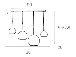 Lámpara de araña moderna Future de 4 luces con colgante de cristal - Casquillo E27 máx. 60 W - Estructura cromada 88 x 25 x 220 cm Dorado Best