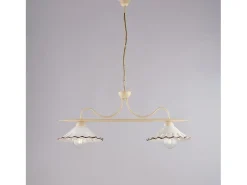 New Lámpara de araña Osteria en hierro lacado y dec. Efecto decapé con difusores cerámicos d. 30 blanco y marrón 2 luces L. 83 X 30 Marfil