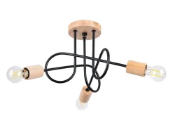 Sollux Lighting Lámpara de araña Sparkon minimalista de acero/madera - 3 fuentes luminosas 3000K - L.14 x A.26 cm - /madera natural Negro Sale