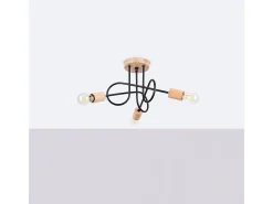 Sollux Lighting Lámpara de araña Sparkon minimalista de acero/madera - 3 fuentes luminosas 3000K - L.14 x A.26 cm - /madera natural Negro Sale