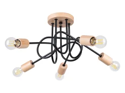 Sollux Lighting Lámpara Suspendida-Lámpara de araña Sparkon minimalista de acero/madera - 5 fuentes luminosas 4000K - L.15 x A.26 cm - /madera natural Negro