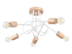 Best Sollux Lighting Lámpara de araña Sparkon minimalista de acero/madera - 5 fuentes luminosas 4000K - L.15 x A.26 cm - /madera natural Blanco
