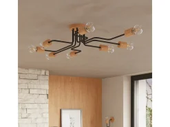 Sale Sollux Lighting Lámpara De Araña Timbo Desván De Acero/Madera - 6 Fuentes Luminosas - L.85 X A.16,5 Cm - /Madera Natural Negro