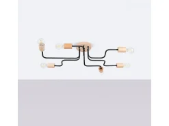 Sale Sollux Lighting Lámpara De Araña Timbo Desván De Acero/Madera - 6 Fuentes Luminosas - L.85 X A.16,5 Cm - /Madera Natural Negro