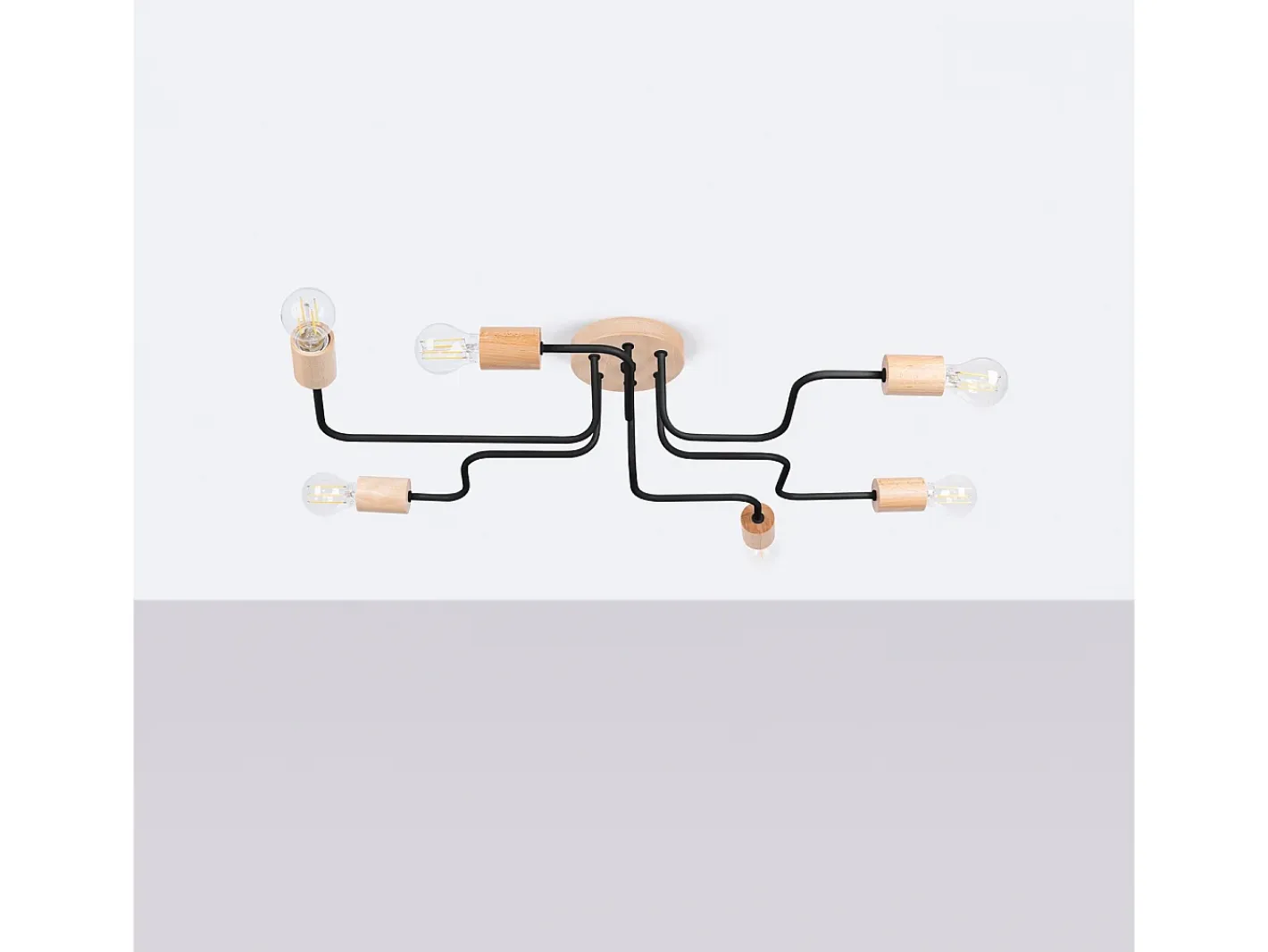 Sale Sollux Lighting Lámpara De Araña Timbo Desván De Acero/Madera - 6 Fuentes Luminosas - L.85 X A.16,5 Cm - /Madera Natural Negro
