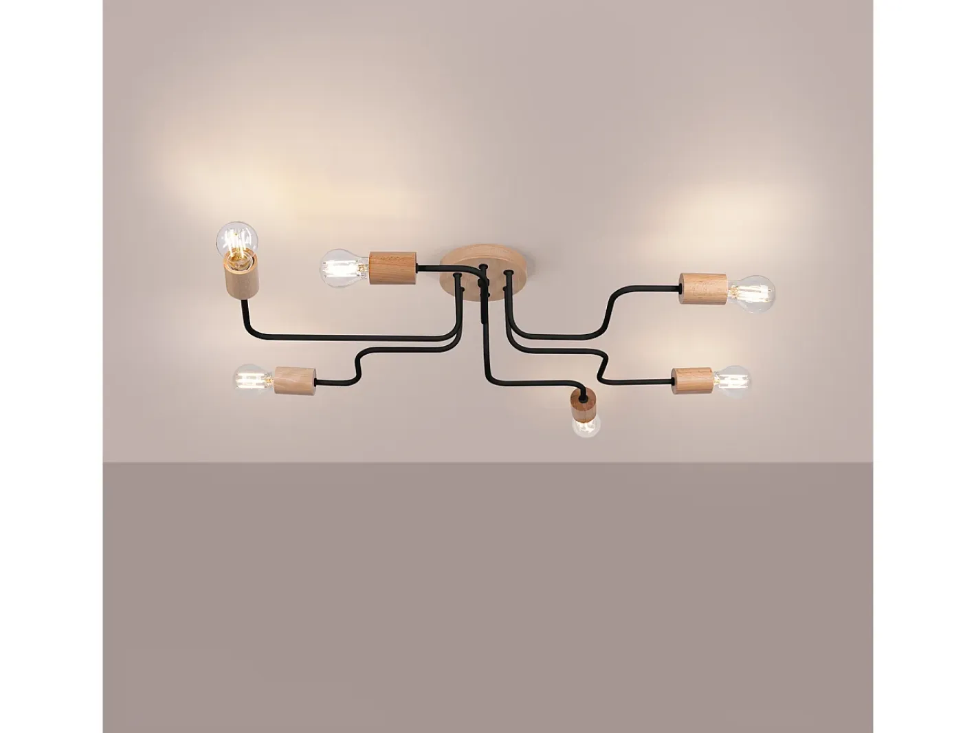 Sale Sollux Lighting Lámpara De Araña Timbo Desván De Acero/Madera - 6 Fuentes Luminosas - L.85 X A.16,5 Cm - /Madera Natural Negro