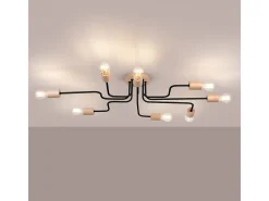 Clearance Sollux Lighting Lámpara De Araña Timbo Desván De Acero/Madera - 8 Fuentes Luminosas - L.100 X A.16,5 Cm - /Madera Natural Negro